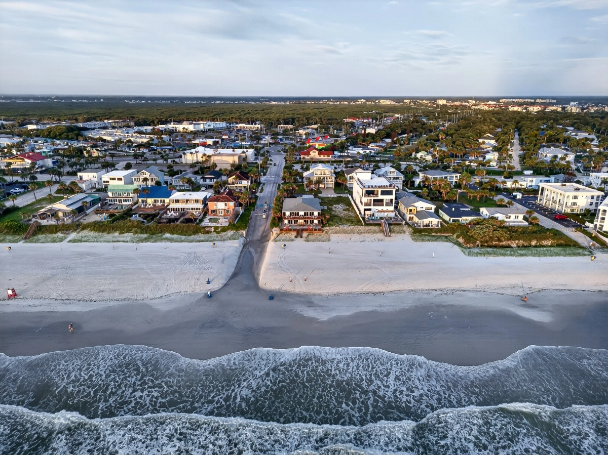 Drone shot of beach side houses